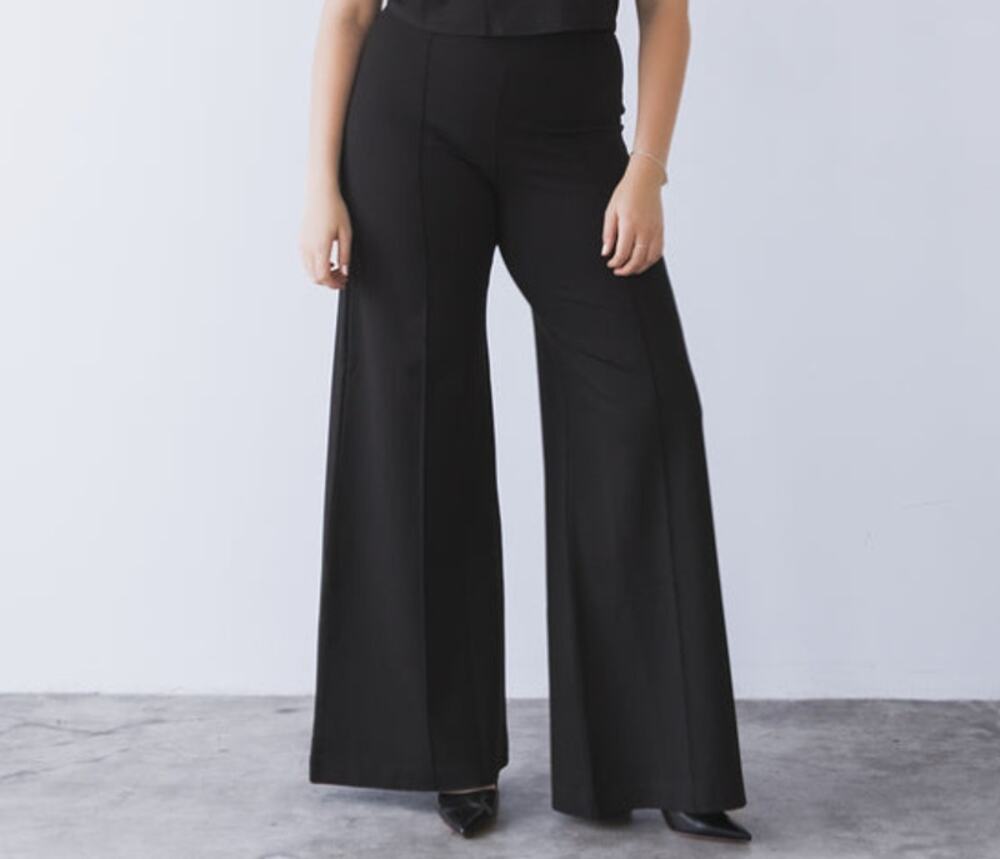 NWT Ripley Rader Ponte Knit Long Wide Leg Pants, Black, Size 2+